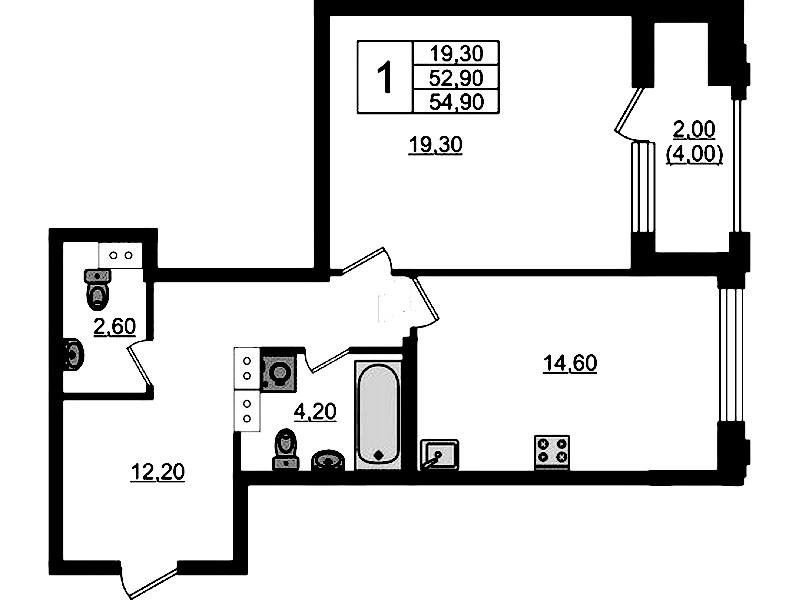 1-комнатная квартира 54.9 м², 3/13 эт., ЖК «Тайм Сквер»